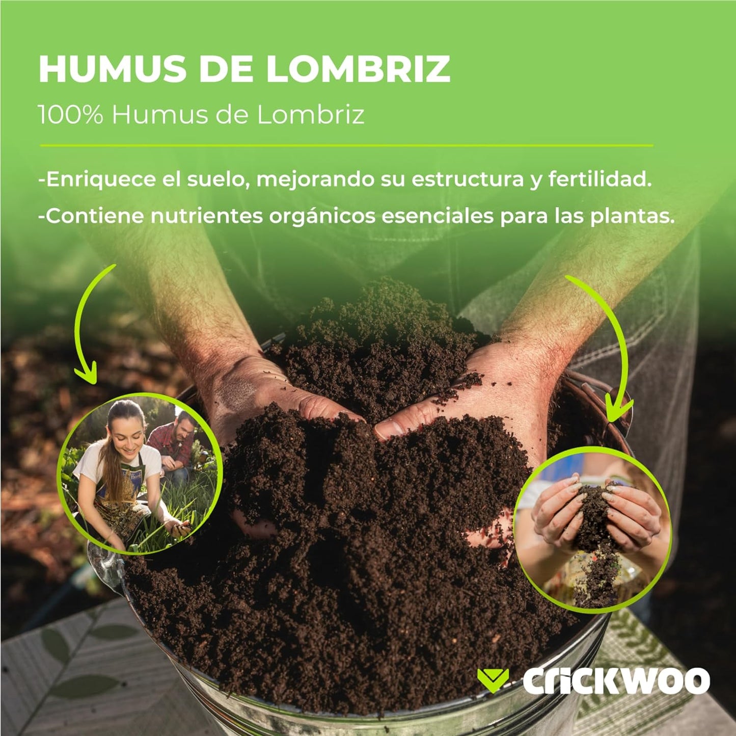 CRICKWOO Humus de Lombriz Puro - Abono Natural Orgánico 42L / 25KG