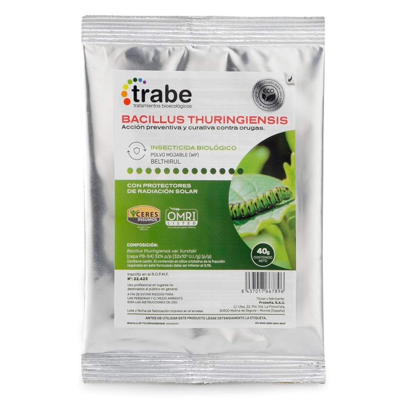 TRABE Pack 6 Bacillus Thuringiensis 40g - Protección Ecológica contra Orugas