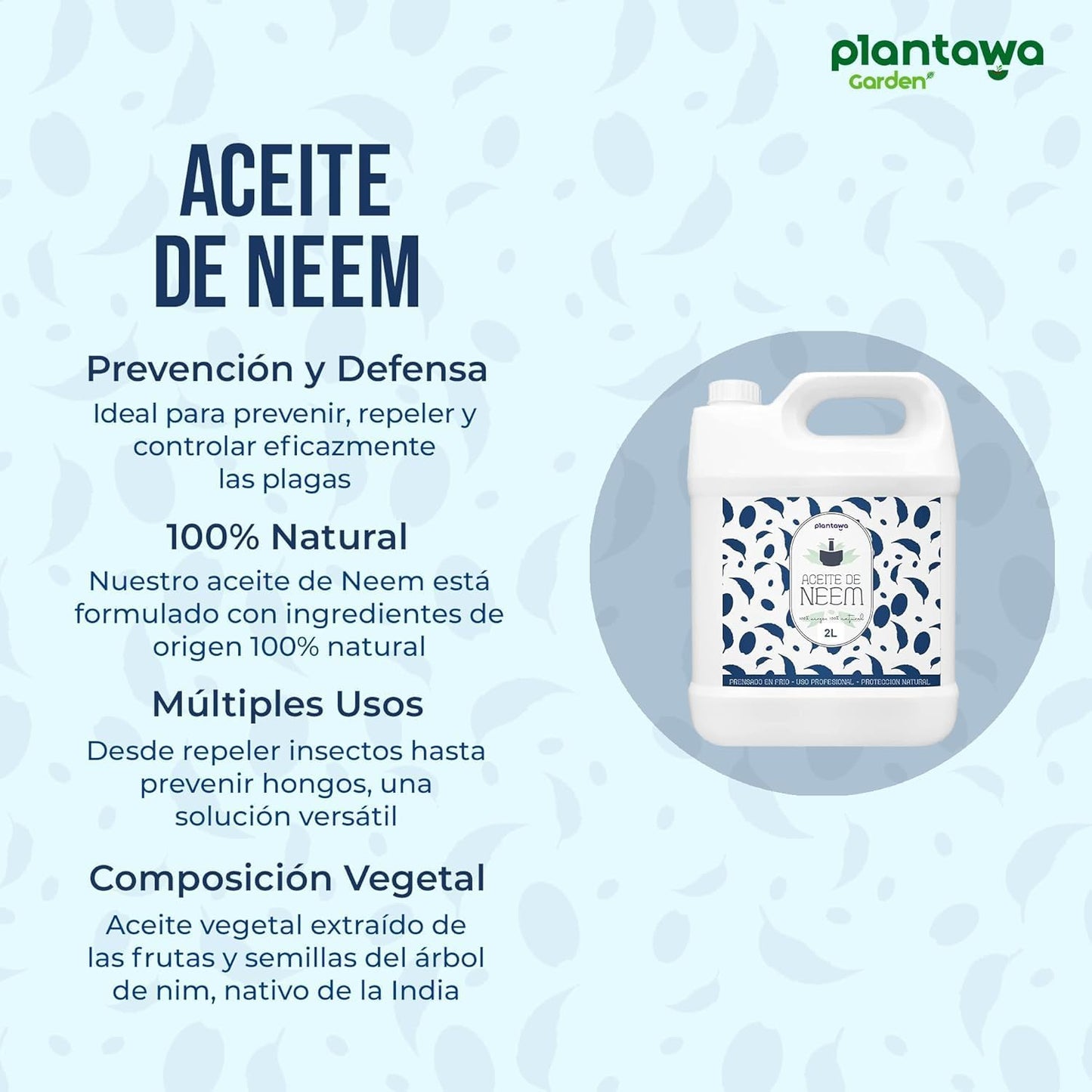 PLANTAWA Aceite de Neem 2L - Prensado en Frío, Solución Natural contra Plagas