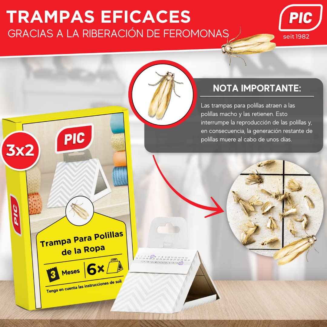 PIC Trampa para Polillas de la Ropa - Pack de 6 Unidades, Protección para Armarios