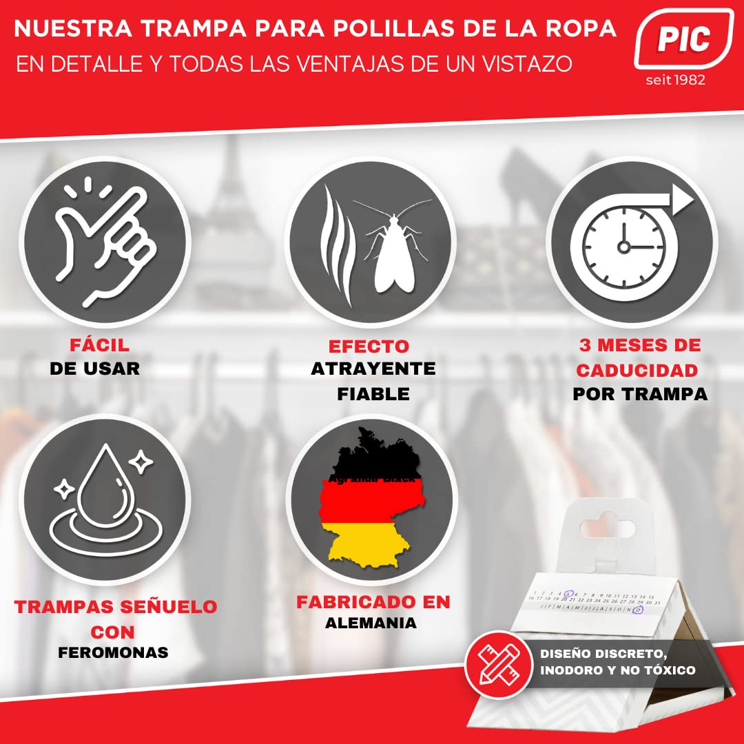 PIC Trampa para Polillas de la Ropa - Pack de 6 Unidades, Protección para Armarios