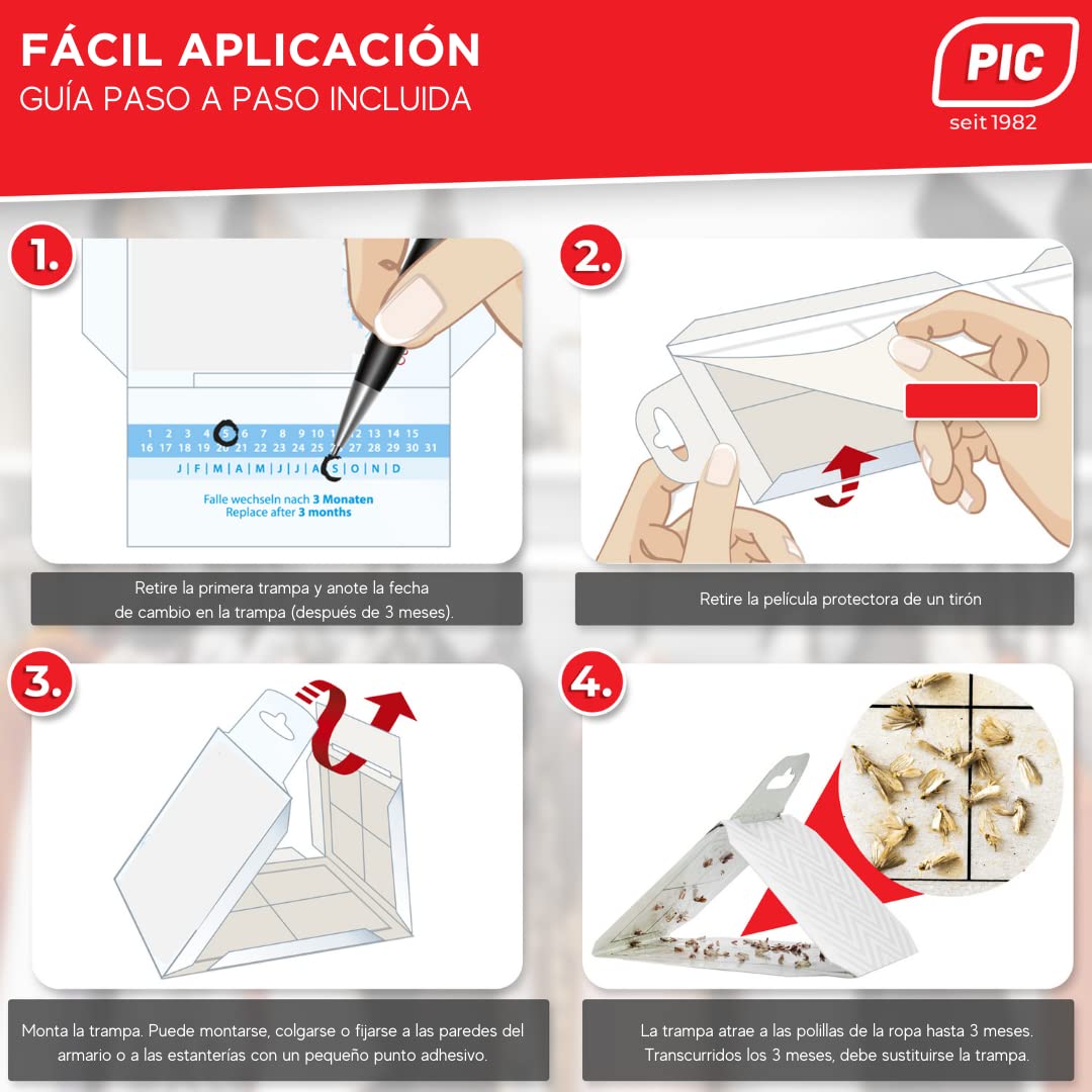 PIC Trampa para Polillas de la Ropa - Pack de 6 Unidades, Protección para Armarios