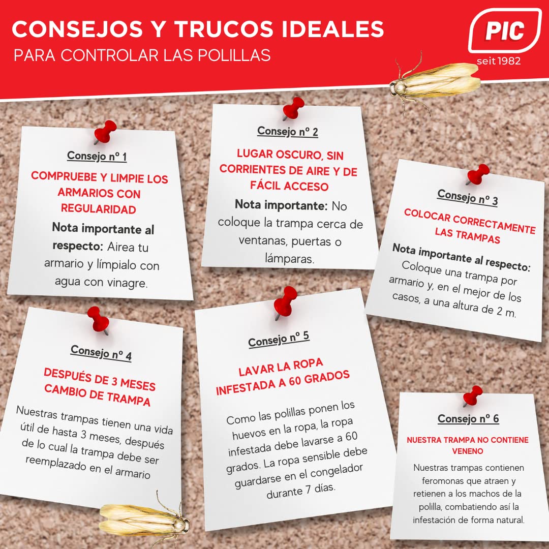 PIC Trampa para Polillas de la Ropa - Pack de 6 Unidades, Protección para Armarios