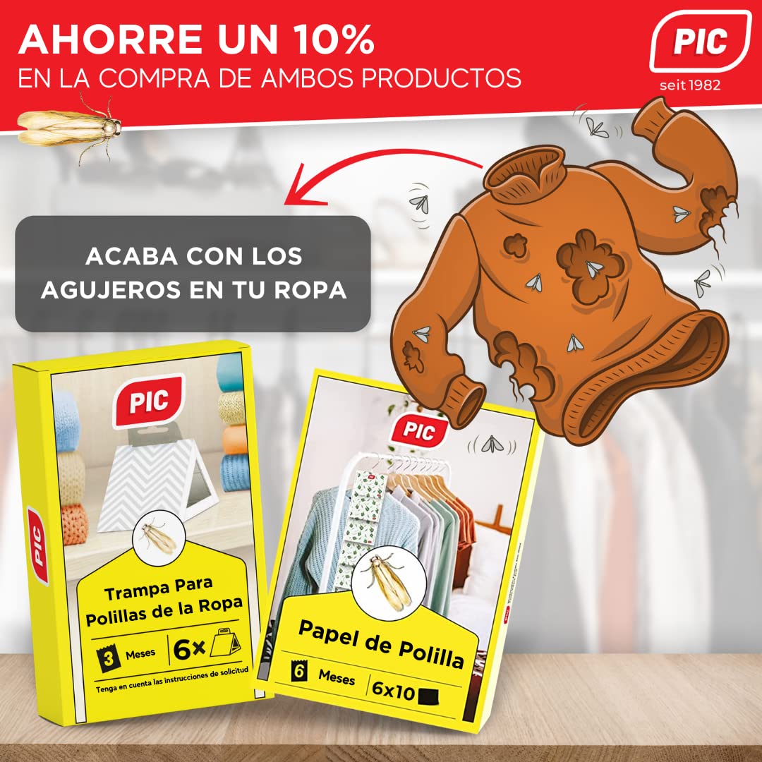PIC Trampa para Polillas de la Ropa - Pack de 6 Unidades, Protección para Armarios