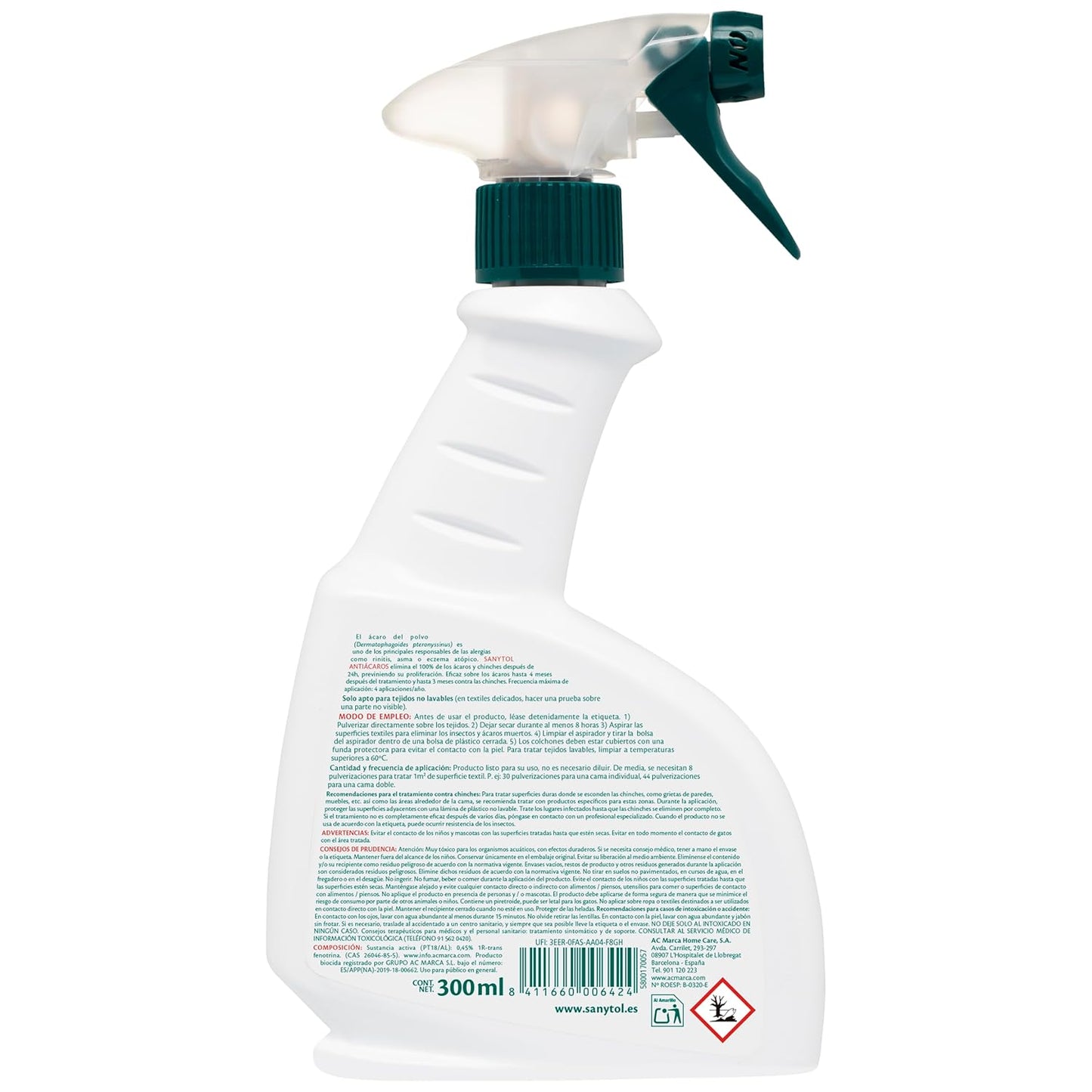Sanytol Spray Antiácaros - Mata Ácaros y Chinches, Pack 3 x 300 ml (900 ml)