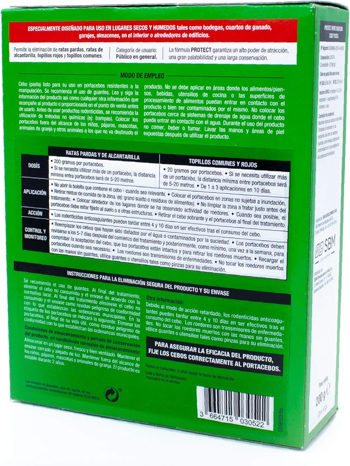 Raticida en Pasta - Control Completo para Ratas y Topillos, Interiores y Exteriores