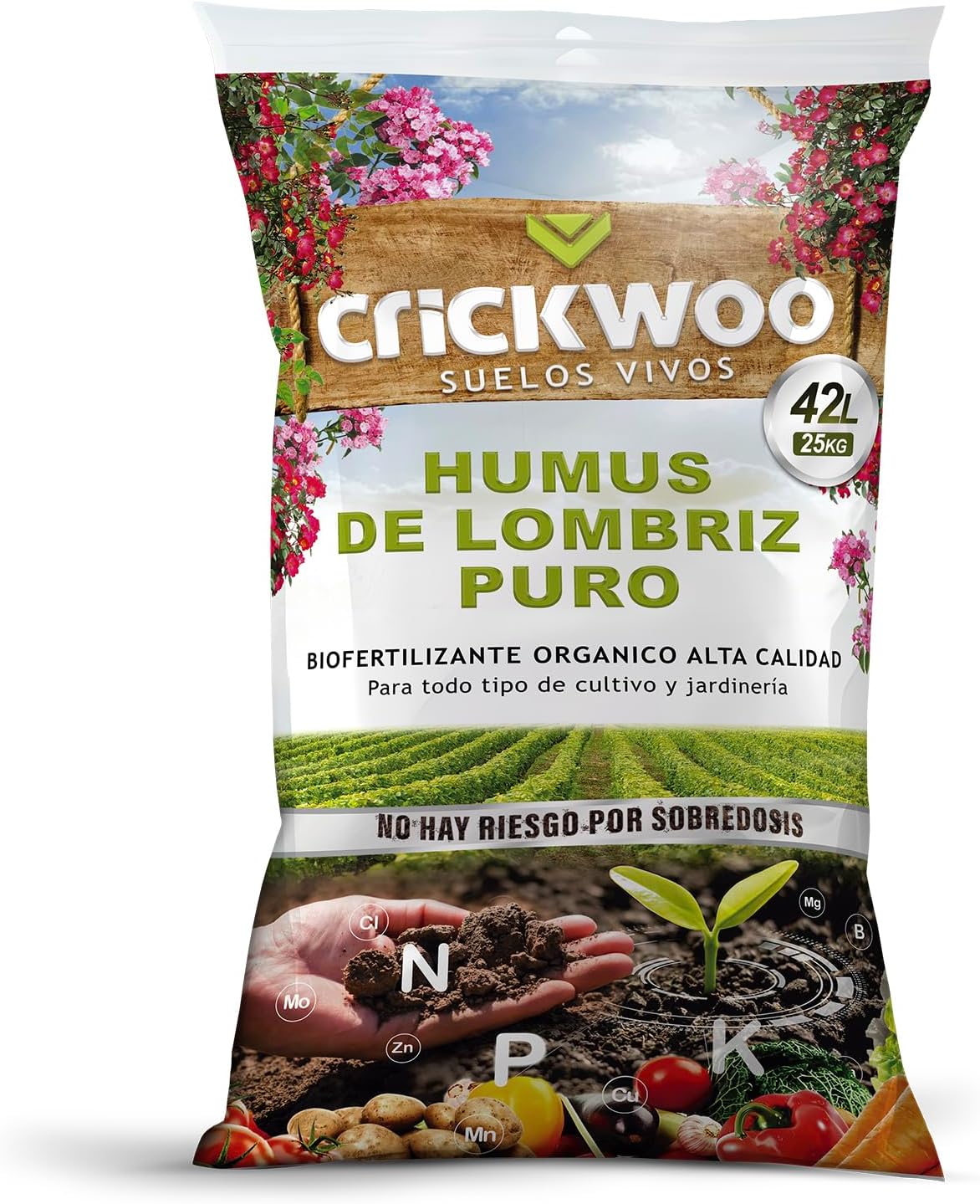 CRICKWOO Humus de Lombriz Puro - Abono Natural Orgánico 42L / 25KG