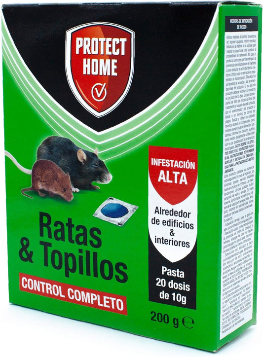 Raticida en Pasta - Control Completo para Ratas y Topillos, Interiores y Exteriores